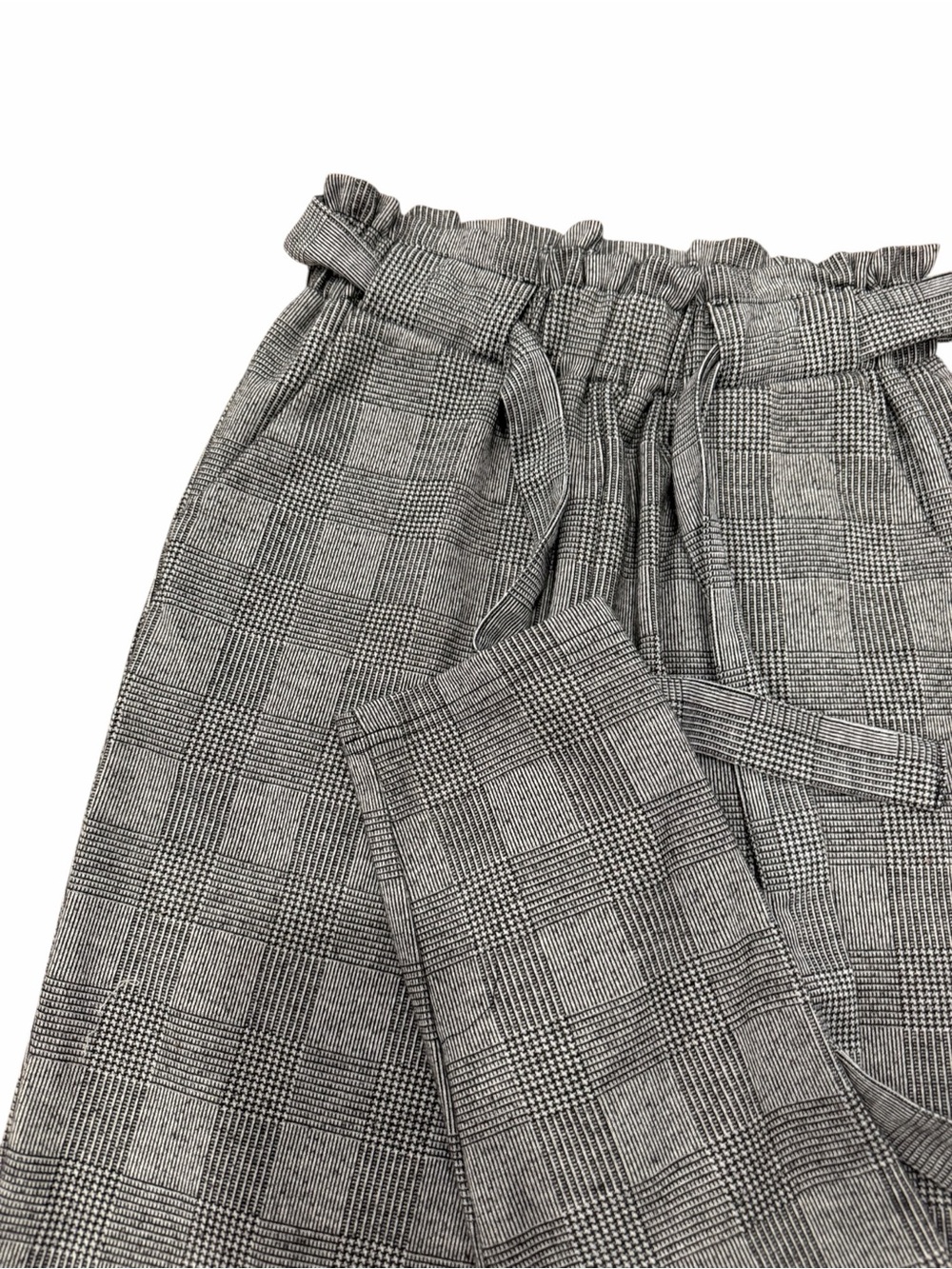 Ambiance Gray Plaid Paperbag Waist Belted Tapered Trouser Pants S - Picture 2 of 3
